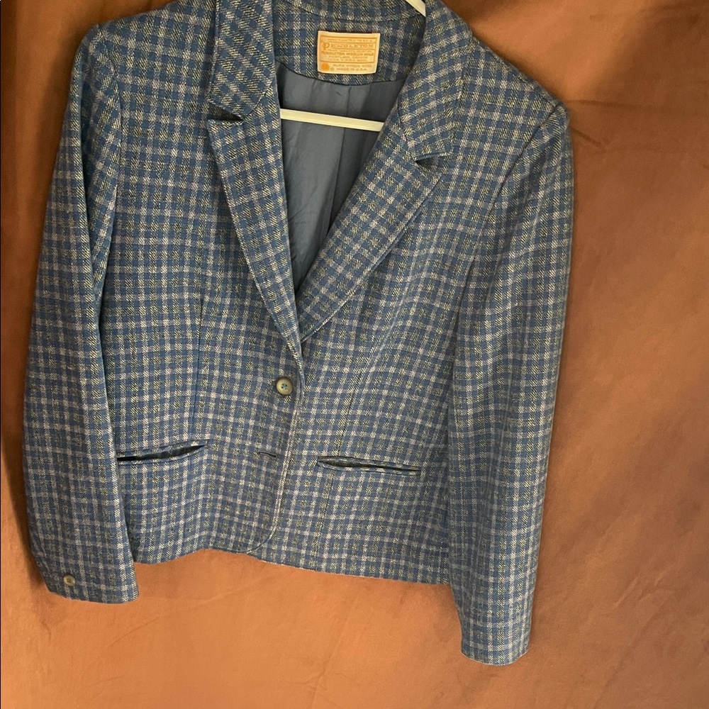 Pendleton Blue Plaid 100% virgin Wool Blazer